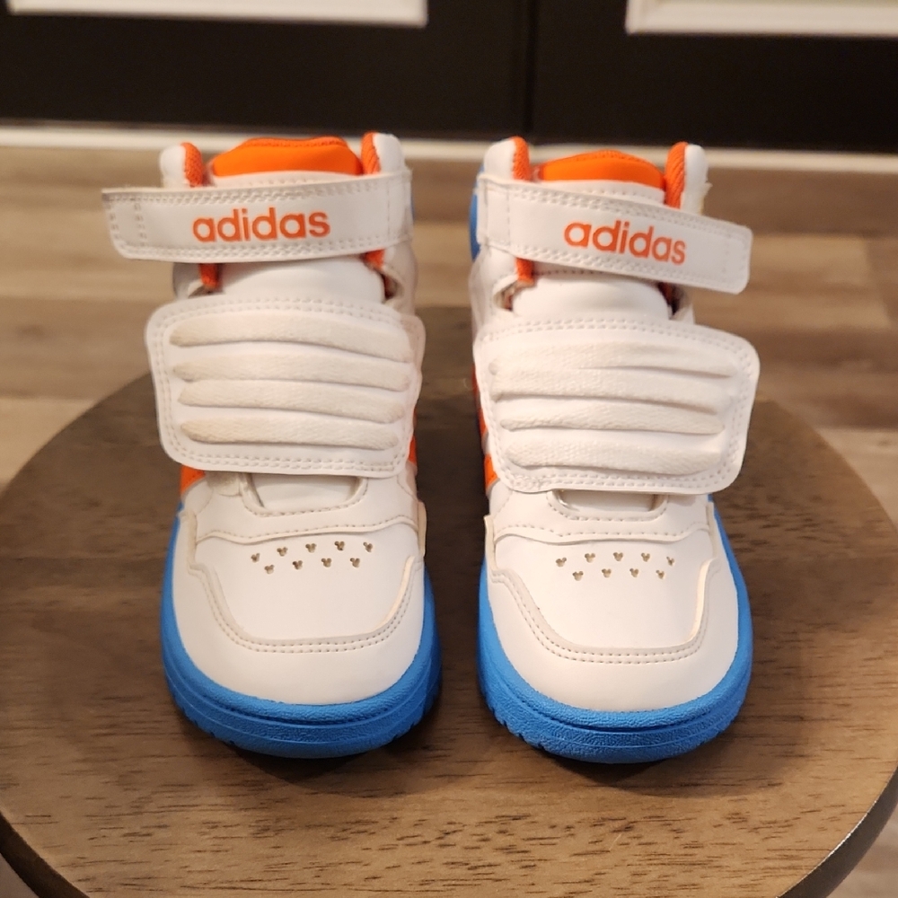 adidas Kids White Blue Orange High-Top Sneakers